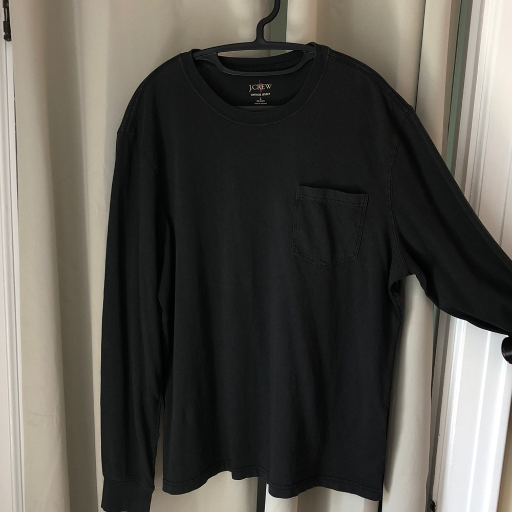 J. Crew Long-Sleeve Vintage Jersey Pocket Tee — Black